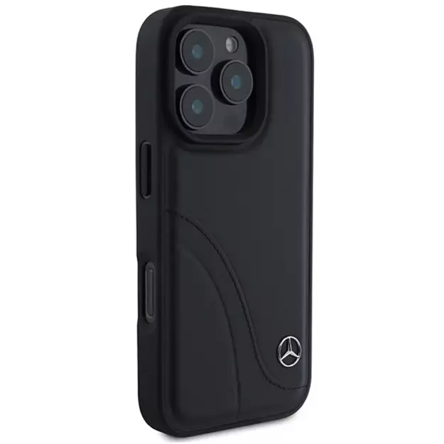 Mercedes MB Curved Stitches Leather iPhone 16 Pro Case - Black 3
