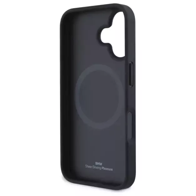 BMW Sign Leather Diamond Metal Logo MagSafe iPhone 16 Case - Black 13
