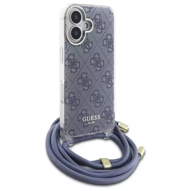 Guess Crossbody Cord 4G Print Case with Lanyard for iPhone 16 - Blue 8