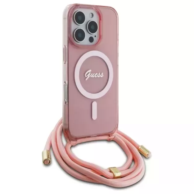 Guess Crossbody Cord Script MagSafe Case for iPhone 16 Pro - Pink 8