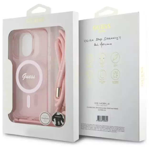 Guess Crossbody Cord Script MagSafe Case for iPhone 16 Pro - Pink 12