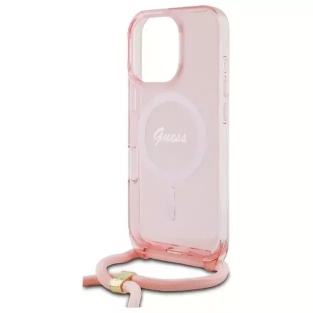 Guess Crossbody Cord Script MagSafe Case for iPhone 16 Pro - Pink 10