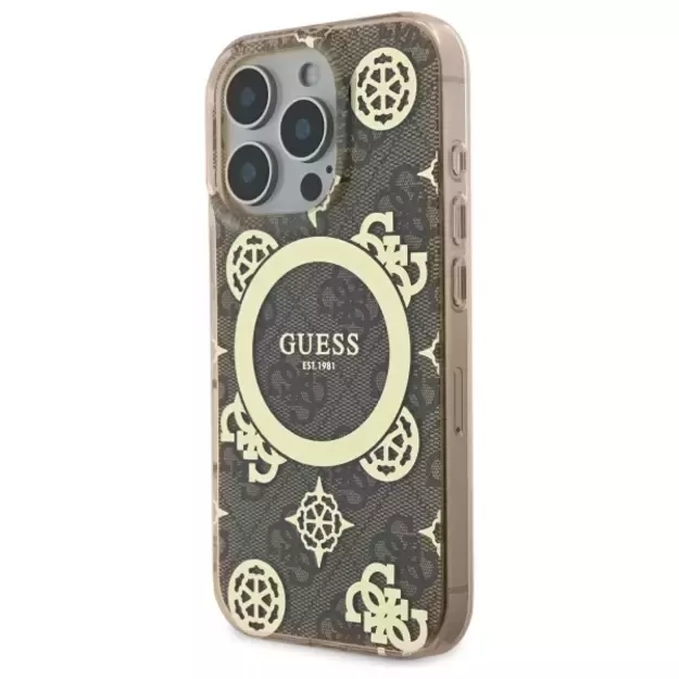 Guess IML Peony On 4G Background MagSafe Case for iPhone 16 Pro Max - Brown 9