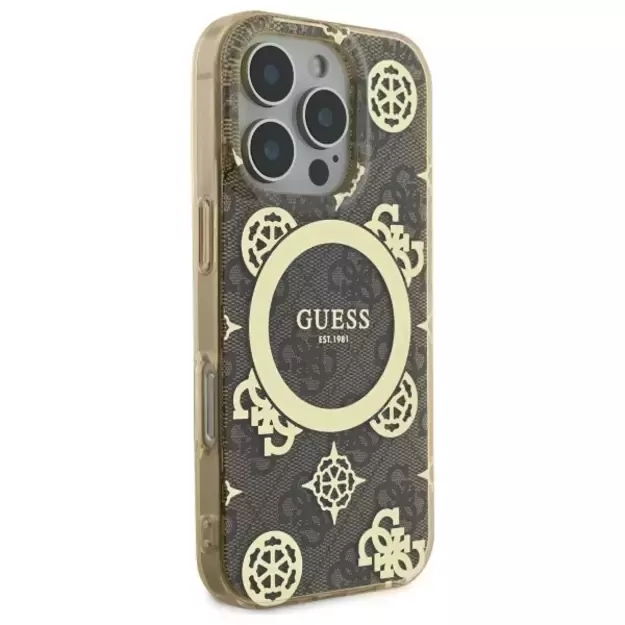 Guess IML Peony On 4G Background MagSafe Case for iPhone 16 Pro Max - Brown 11