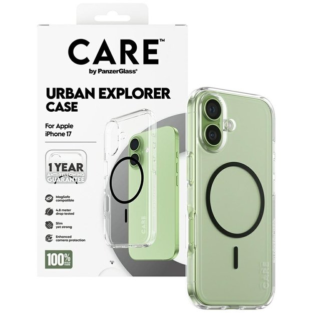 CARE by PanzerGlass Flagship Urban Explorer Case w. Black MagSafe for iPhone 17 - Transparent 3