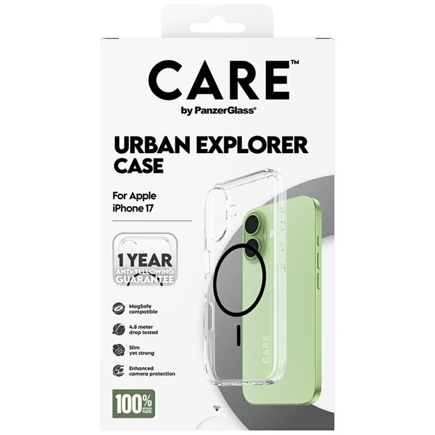CARE by PanzerGlass Flagship Urban Explorer Case w. Black MagSafe for iPhone 17 - Transparent 4