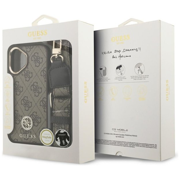 Guess 4G Strass Logo &amp  Big Strap Metal Buttons MagSafe Case for iPhone 17 - Brown 8