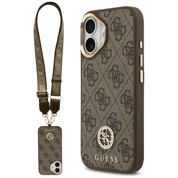Guess 4G Strass Logo &amp  Big Strap Metal Buttons MagSafe Case for iPhone 17 - Brown