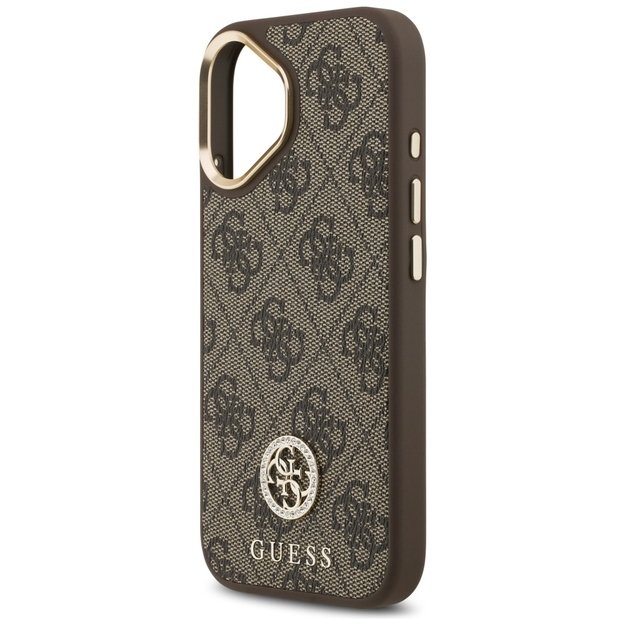 Guess 4G Strass Logo &amp  Big Strap Metal Buttons MagSafe Case for iPhone 17 - Brown 5