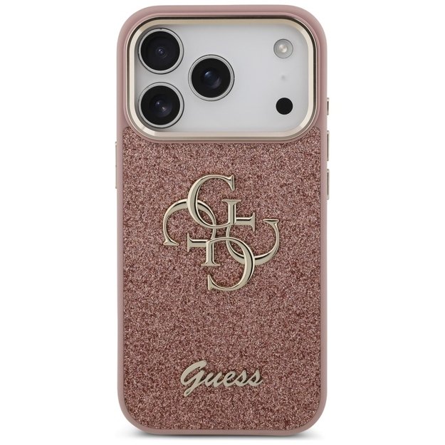 Guess Fixed Glitter Big 4G Metal Frame Case for iPhone 17 Pro - Pink 2