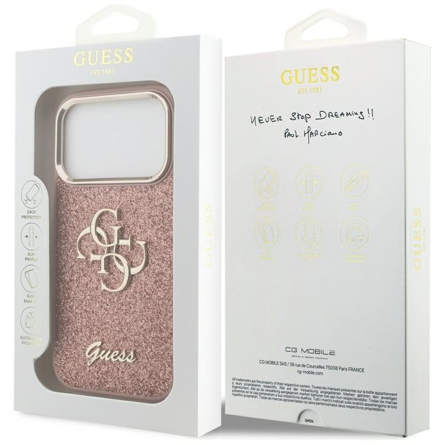 Guess Fixed Glitter Big 4G Metal Frame Case for iPhone 17 Pro - Pink 7