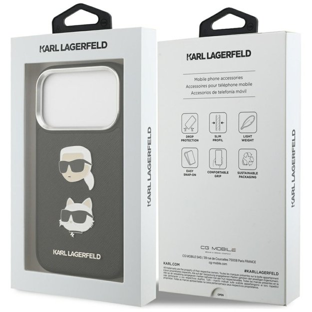 Karl Lagerfeld FW Grained Karl &amp  Choupette Heads Pins &amp  Logo iPhone 17 Pro Case - Black 7