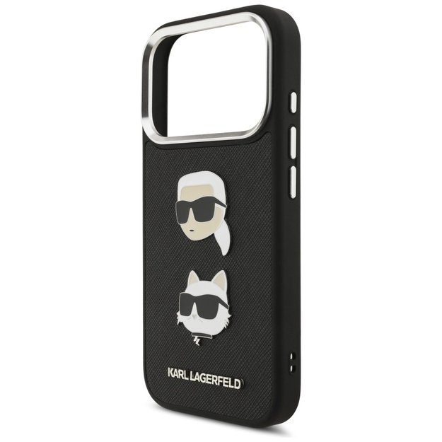 Karl Lagerfeld FW Grained Karl &amp  Choupette Heads Pins &amp  Logo iPhone 17 Pro Case - Black 5