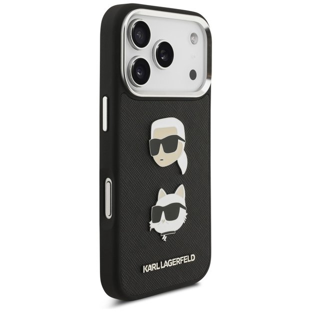 Karl Lagerfeld FW Grained Karl &amp  Choupette Heads Pins &amp  Logo iPhone 17 Pro Case - Black 3
