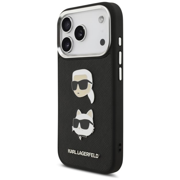 Karl Lagerfeld FW Grained Karl &amp  Choupette Heads Pins &amp  Logo iPhone 17 Pro Case - Black 1