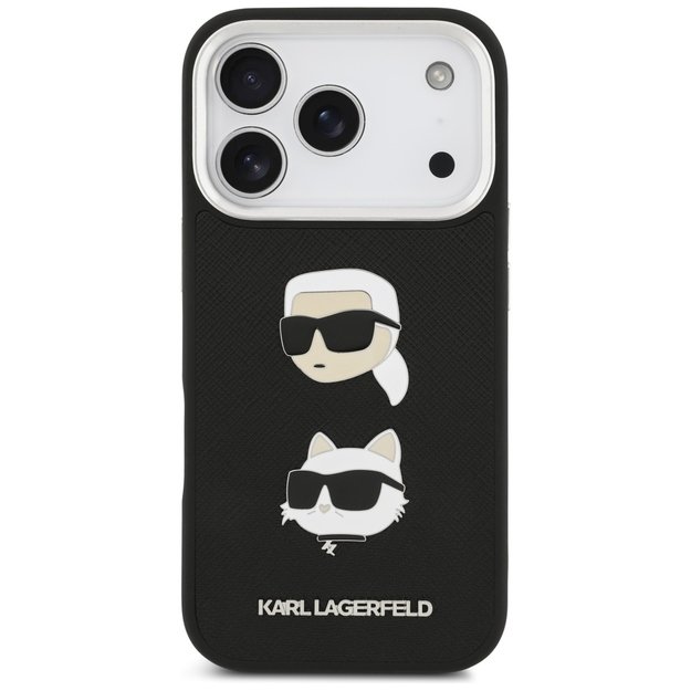 Karl Lagerfeld FW Grained Karl &amp  Choupette Heads Pins &amp  Logo iPhone 17 Pro Case - Black 2