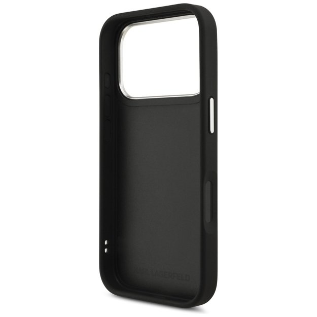 Karl Lagerfeld FW Grained Karl &amp  Choupette Heads Pins &amp  Logo iPhone 17 Pro Case - Black 6