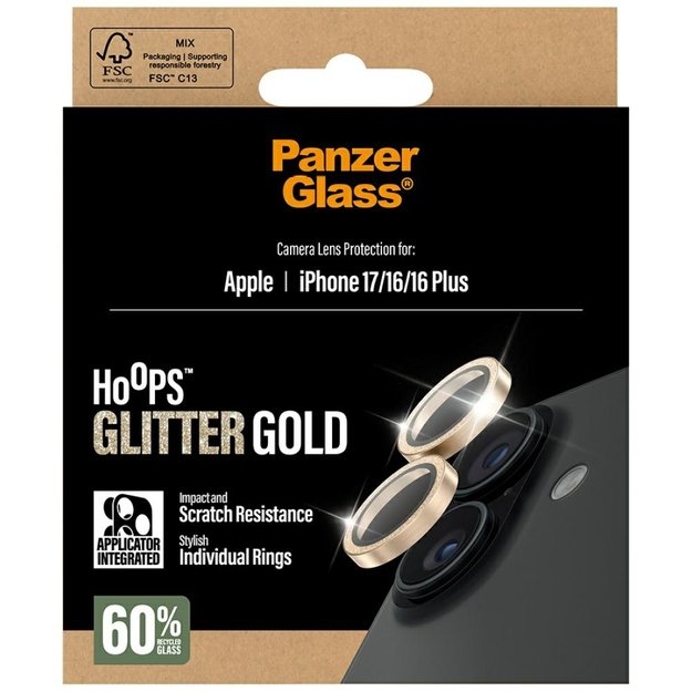 PanzerGlass Hoops Glitter Tempered Glass Lens Screen Protector for iPhone 17 / 16 / 16 Plus - Gold 4