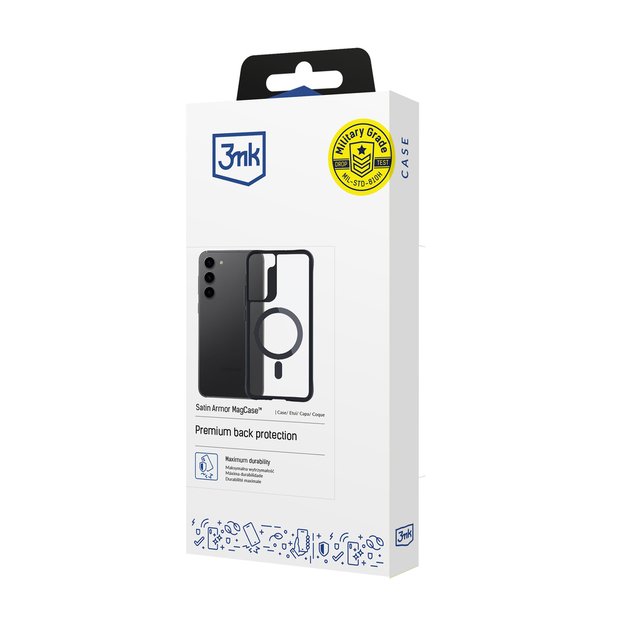 3mk Satin Armor MagCase with MagSafe for Samsung Galaxy S23+ - Transparent with Black Frame 2