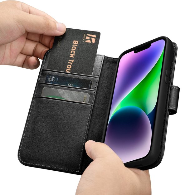 iCarer Wallet Case 2in1 Cover iPhone 14 Plus Anti-RFID Leather Flip Case Black (WMI14220727-BK) 30