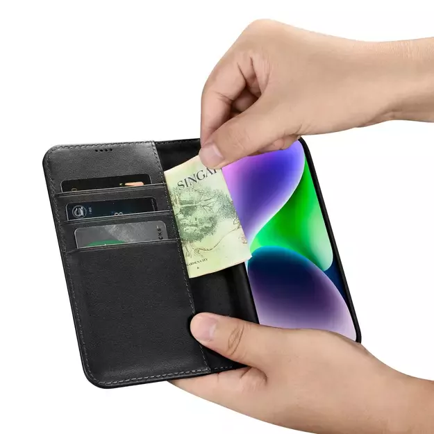 iCarer Wallet Case 2in1 Cover iPhone 14 Plus Anti-RFID Leather Flip Case Black (WMI14220727-BK) 12