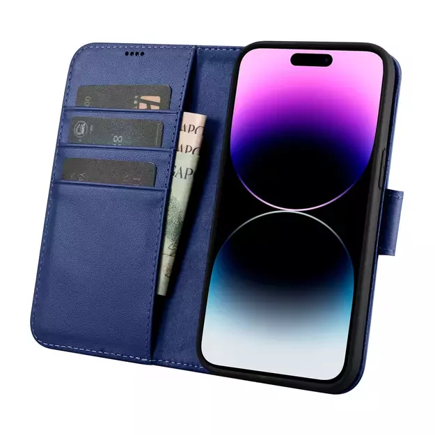 iCarer Wallet Case 2in1 Cover iPhone 14 Pro Max Leather Flip Case Anti-RFID Blue (WMI14220728-BU) 14