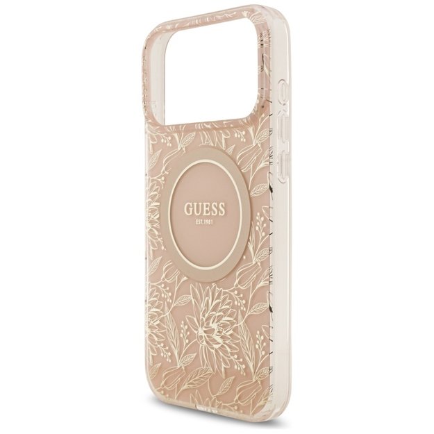 Guess IML Flowers Electro Pearl Strap MagSafe Case for iPhone 17 Pro Max - Pink 5