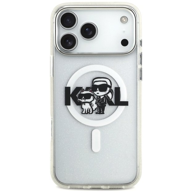 Karl Lagerfeld IML Glitter Karl &amp  Choupette Sketch Logo MagSafe Case for iPhone 17 Pro Max - Clear 2