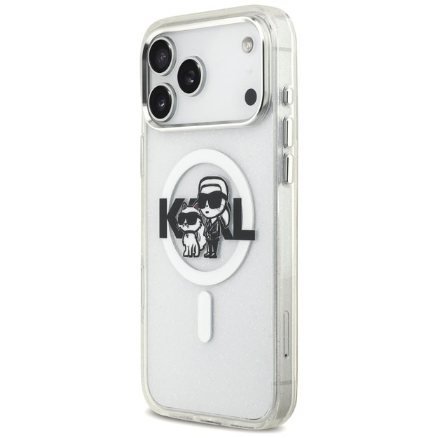 Karl Lagerfeld IML Glitter Karl &amp  Choupette Sketch Logo MagSafe Case for iPhone 17 Pro Max - Clear 1