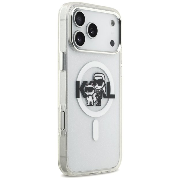 Karl Lagerfeld IML Glitter Karl &amp  Choupette Sketch Logo MagSafe Case for iPhone 17 Pro Max - Clear 3