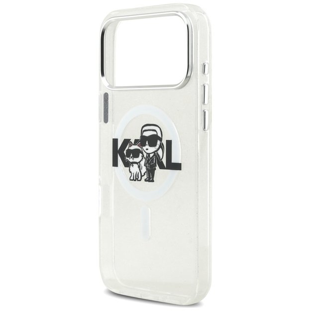 Karl Lagerfeld IML Glitter Karl &amp  Choupette Sketch Logo MagSafe Case for iPhone 17 Pro Max - Clear 5