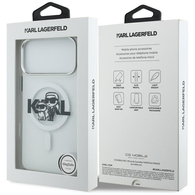 Karl Lagerfeld IML Glitter Karl &amp  Choupette Sketch Logo MagSafe Case for iPhone 17 Pro Max - Clear 7