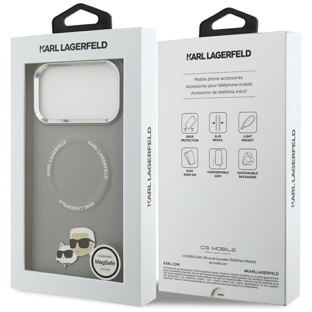 Karl Lagerfeld Karl &amp  Choupette Pins MagSafe Case for iPhone 17 Pro - Gray 7