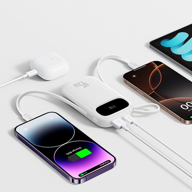 Baseus EnerFill FC31 20000mAh 45W Powerbank with Digital Display and 2 Built-in Cables (USB-C + Lightning) - White 4