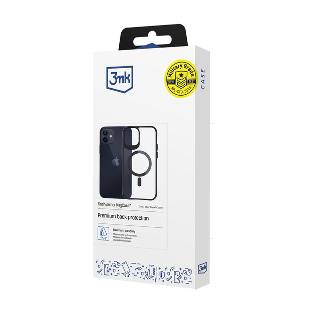 3mk Satin Armor MagCase with MagSafe for iPhone 12 / 12 Pro - Clear with Black Frame 3