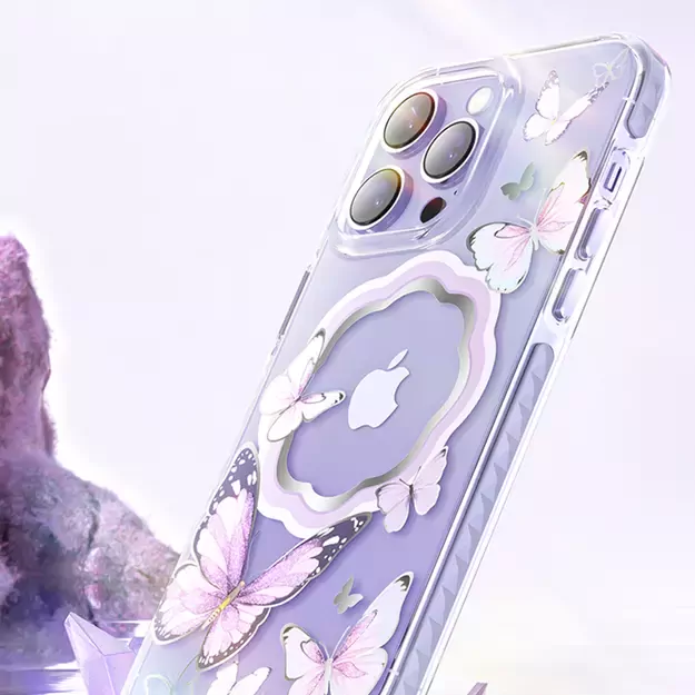 Kingxbar Butterfly Series magnetic case for iPhone 14 Plus MagSafe case with butterflies pink 4