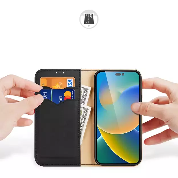 Dux Ducis Hivo Leather Flip Cover Genuine Leather Wallet for Cards and Documents iPhone 14 Pro Max Black 27