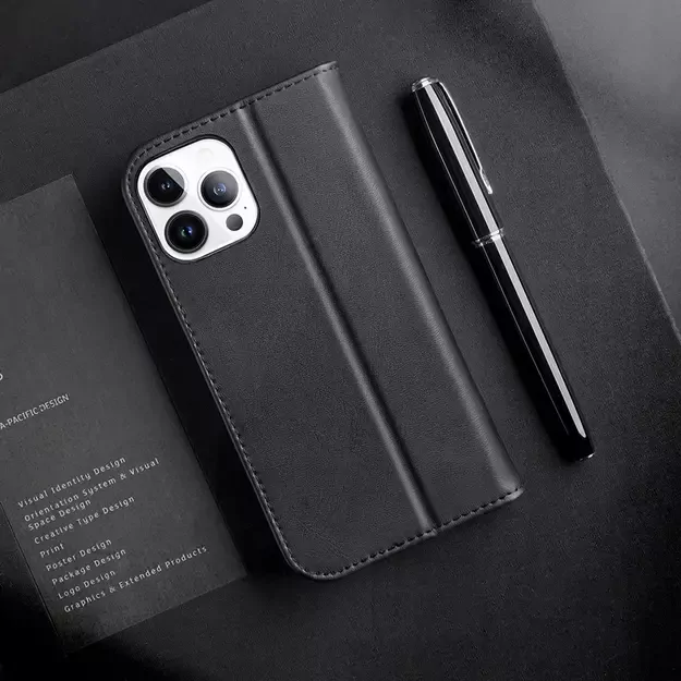 Dux Ducis Hivo Leather Flip Cover Genuine Leather Wallet for Cards and Documents iPhone 14 Pro Max Black 37
