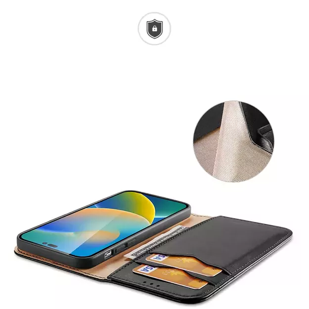 Dux Ducis Hivo Leather Flip Cover Genuine Leather Wallet for Cards and Documents iPhone 14 Pro Max Black 33