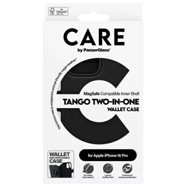 CARE by PanzerGlass Feature Tango 2in1 Wallet MagSafe Case for iPhone 16 Pro - Black 6