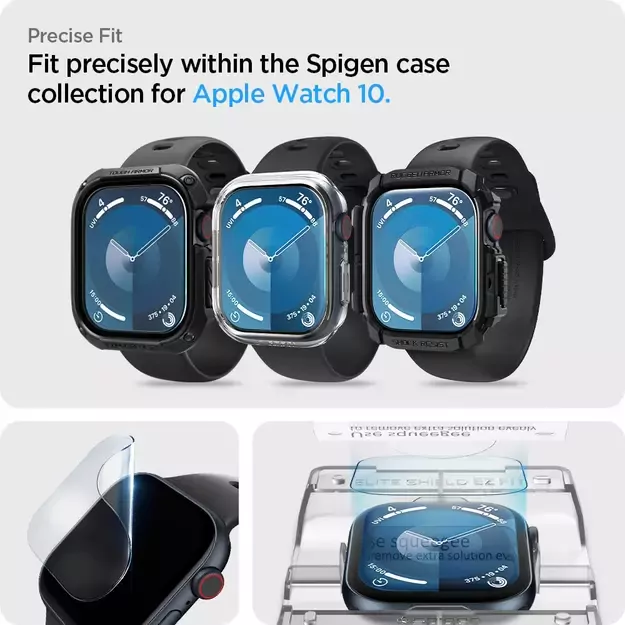 Spigen Elite Shield ”EZ FIT” Hybrid Glass 2-PACK for Apple Watch 10 (46MM) - Clear 11