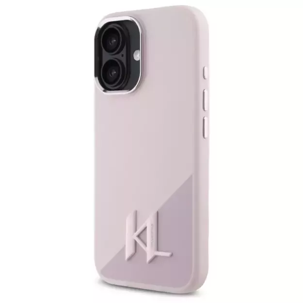 Karl Lagerfeld Silicone Shadow Metal Initial MagSafe iPhone 16 Case - Pink 8