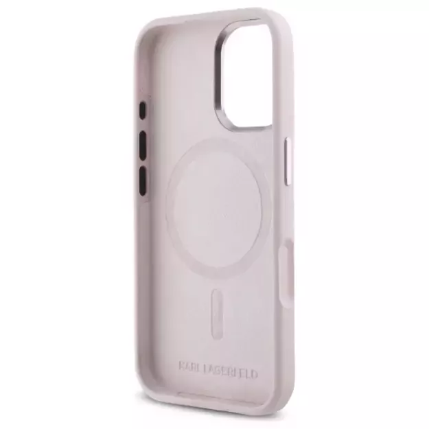 Karl Lagerfeld Silicone Shadow Metal Initial MagSafe iPhone 16 Case - Pink 13