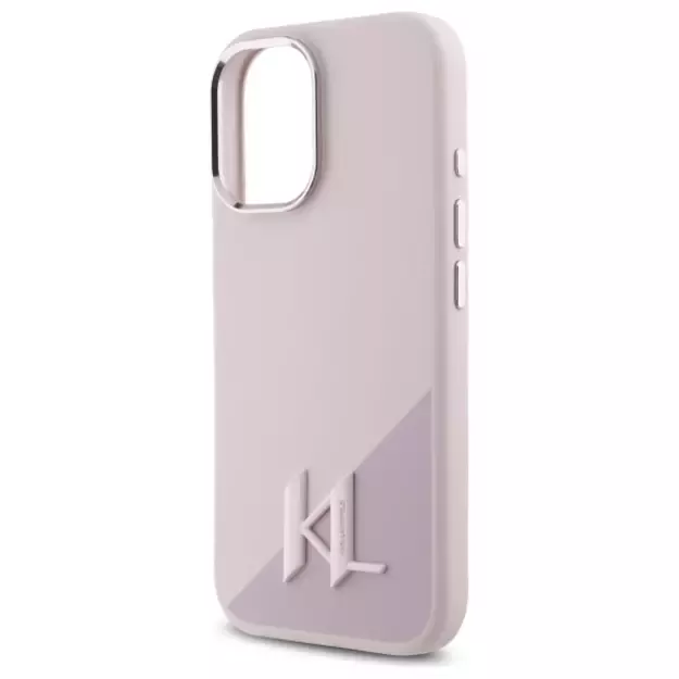 Karl Lagerfeld Silicone Shadow Metal Initial MagSafe iPhone 16 Case - Pink 12