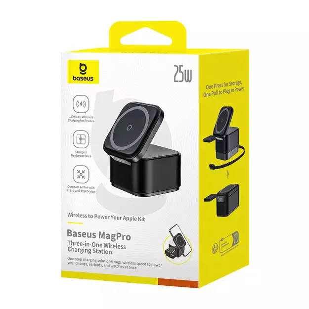 Baseus MagPro 3in1 25W MagSafe Compatible Inductive Charger for Phone and Smartwatch - Black 8