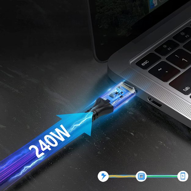 Kabel kątowy Wozinsky WPS2-UY41S USB-C Thunderbolt 4 240W 2m 4K - czarny 4