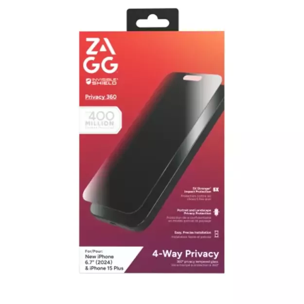 ZAGG InvisibleShield Glass Elite Privacy 360 for iPhone 15 Plus / 16 Plus