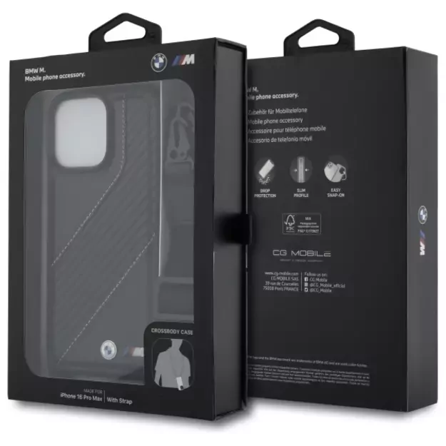 BMW M Edition Carbon Stripe &amp  Strap Case for iPhone 16 Pro Max - Black 6