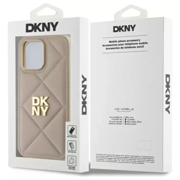 DKNY Quilted Stack Logo iPhone 14 Pro Case - Beige 14
