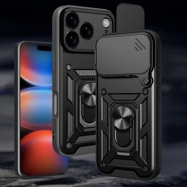 Hybrid Armor Camshield iPhone 17 Pro Case with Stand and Camera Cover - Black 8